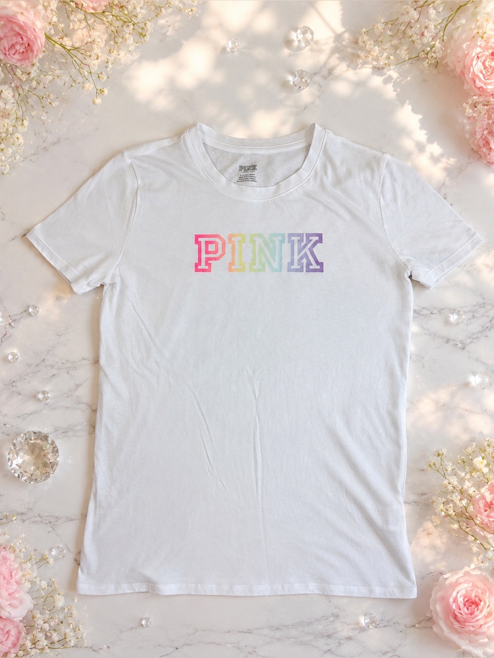 Victoria’s Secret PINK Campus Crew Rainbow Logo Tee | Size Small